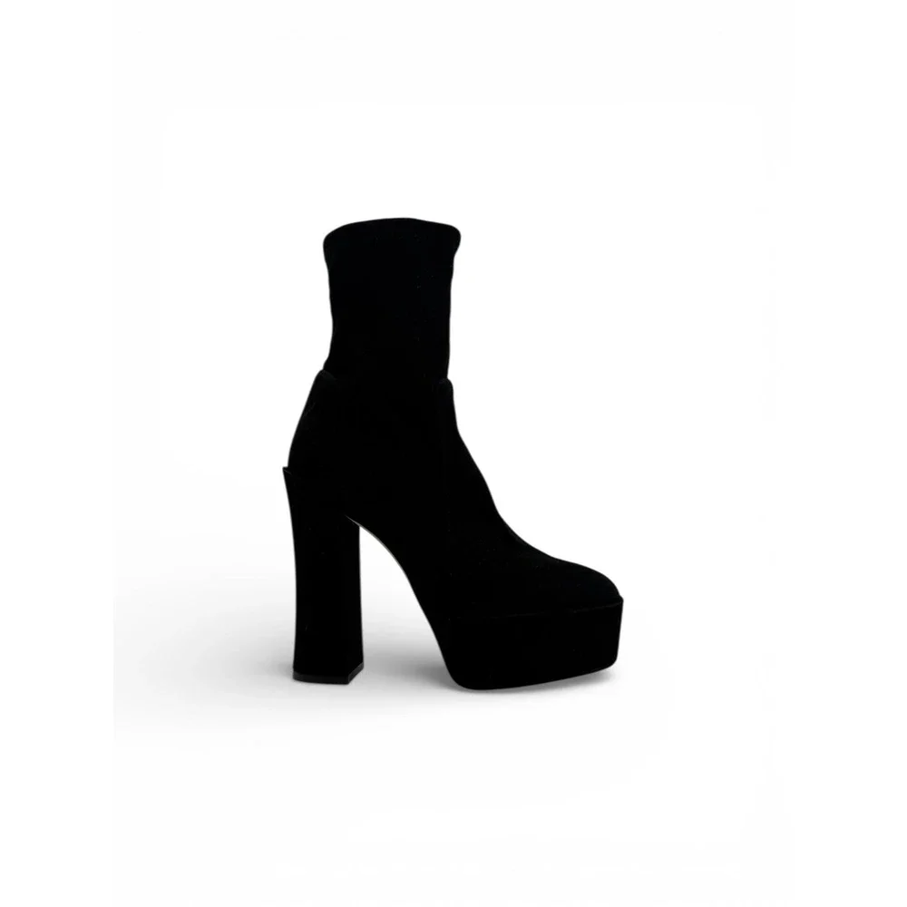 New! Stuart Weitzman Skyhigh 145 Stuart Platform Boot Black Suede‎ Sz 8.5 $550